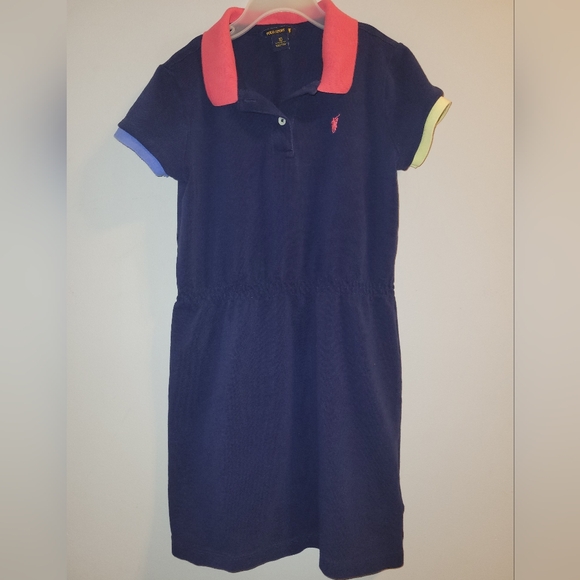 💛 RL Polo Sport Pique Knit Athletic Dress Girls Size 8 Navy Blue Contrast Trim - Picture 1 of 4